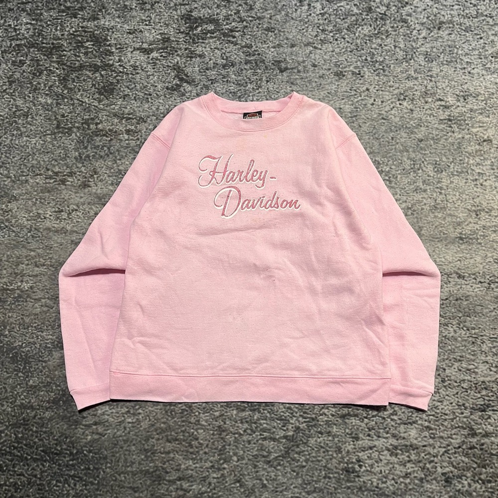 Vintage Harley Davidson Crewneck Sweatshirt Womens Large Pink Graphic 2000s